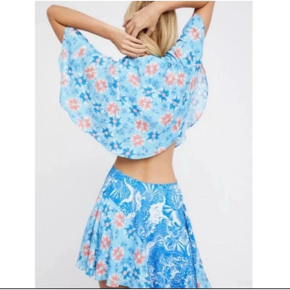 Free People Dark Star Floral Cutout Mini Dress Blue Size Small S Tropical Beachy - Picture 3 of 15